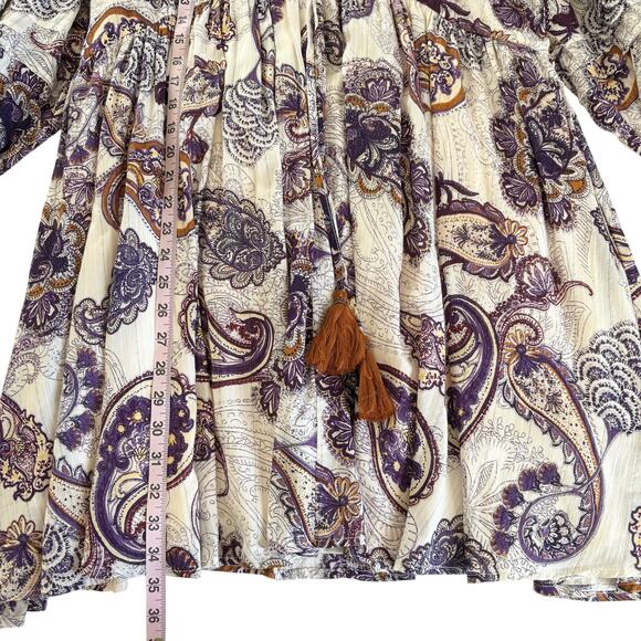 Band of the Free Lynnette Purple & Cream Paisley Print Boho Mini Dress Medium - Picture 6 of 9